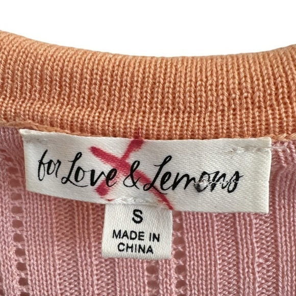 For Love & Lemons Phoebe Cropped Pointelle Cardigan, Apricot, Size S - Picture 8 of 11